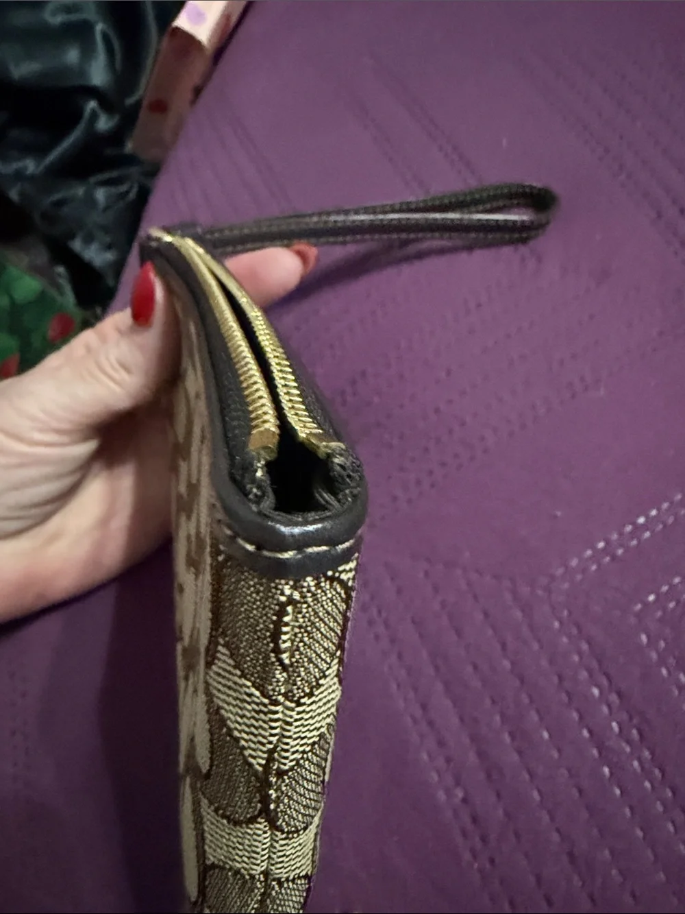 Coach Signature Canvas Wristlet in Brown